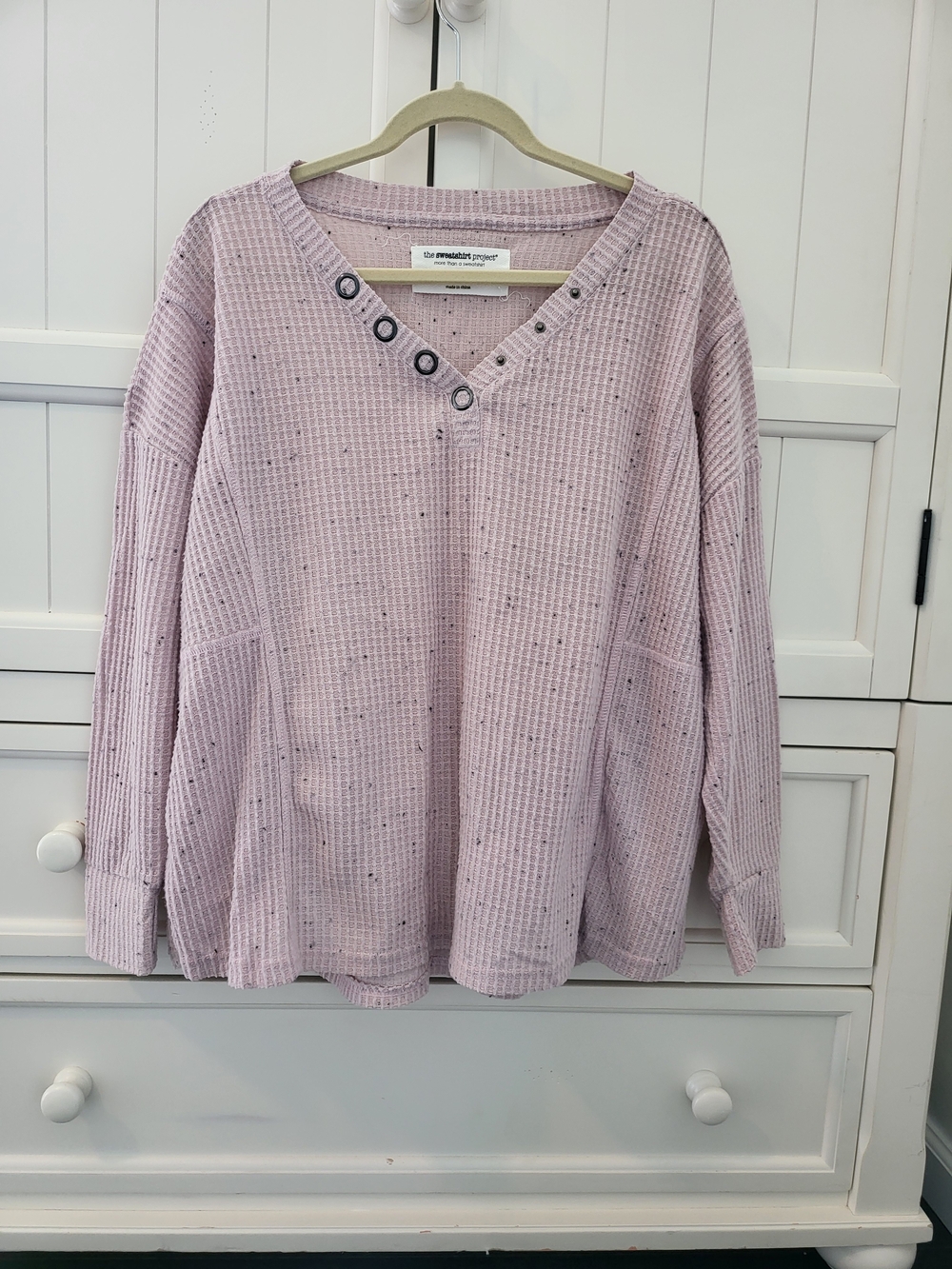 The Sweatshirt Project Women's 1X Pink V-Neck Waffle Top